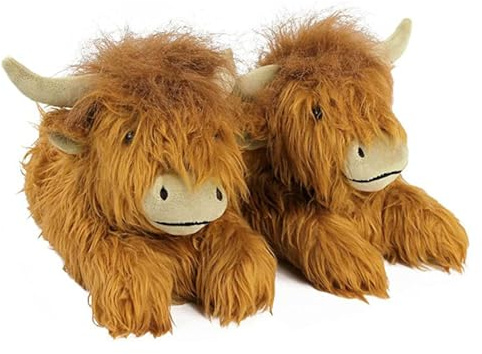 ZHUMCCY Highland Kuh Hausschuhe, Warme Highland Cow Hausschuhe Weiche, Niedliche, Rutschfeste, Plüsch Highland Kuh Hausschuhe Niedliche Schottische Hochlandrinder Hausschuhe Für Damen Und Herren