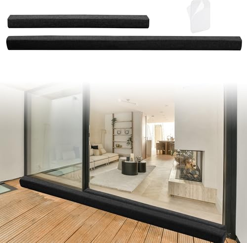 BALAPET 2 Pcs Door Draft Stopper,Sliding Door Draft Stopper Glass Door Draft Blocker, Patio Under Door Draft Stopper Winter Door Insulation Strip Provides Door Insulation and Weather Stripping,Black