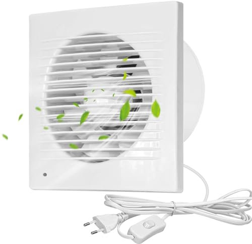 WIYETY Ventilador de pared para baño de 100 mm, ventilador de ventilación: ventilador de ventilación de 4 pulgadas con interruptor, funcionamiento silencioso y válvula antirretorno, 150 m³/h para