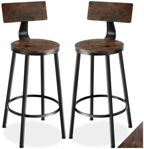 tectake® 2er Set Barhocker mit Lehne, Hocker Holz, Bistrohocker Industrial, Tresenhocker, Vintage Barstühle, Barstühle mit Fußstütze und Rückenlehne, Hocker hoch - Industrial Dunkelbraun