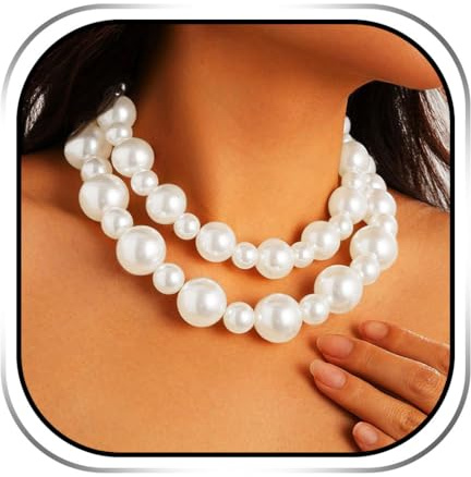 Evlry Boho Chunky pärlhalsband vita lager stora pärlor halsband brud bröllop smycken för kvinnor, Plast