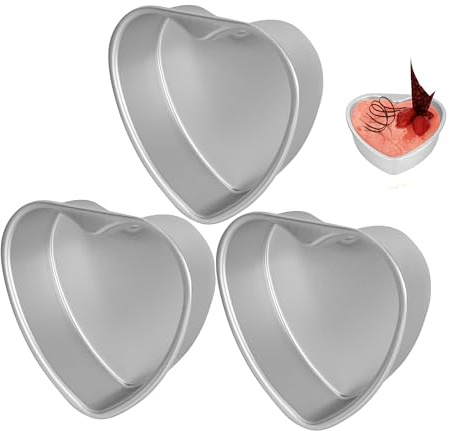 KEJJNYER 3 Pack 6 Inch Heart Shaped Cake Pans with Fixed Bottom, Aluminum Heart Baking Pan, Hearts Cake Mold for Wedding, Party