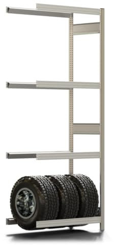 REGALWERK Räderregal mit Tiefenriegel - 250 kg - 2.500 x 1.005 x 500 mm (HxBxT) - 4 Ebenen - Anbauregal - Steckregal BERT