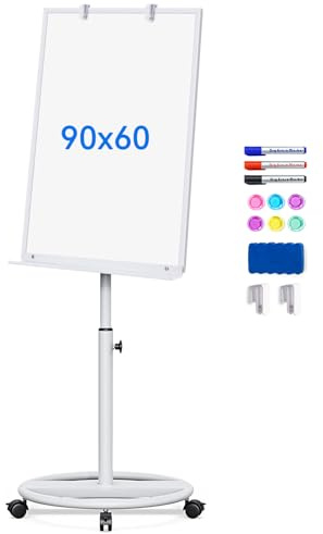 maxtek Flip Chart Whiteboard 60x90cm, Magnetic Whiteboard with Stand, Portable Lightweight Flipchart for Home, Office, School (Plastic White)