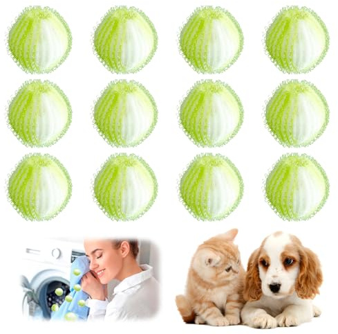 12 Stücke Tierhaarentferner Waschmaschine, Magische Wäschebälle Grün Tierhaarentferner für Waschmaschine, Wiederverwendbar Katzenhaarentferner Waschmaschine für Hundehaare & Katzenhaare Entfernen