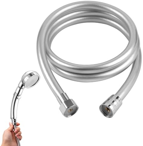 Schlauch Dusche PVC, Brauseschlauch 150 cm,Universal G1/2 Anschluss,Anti-Knick & Leckfrei,1.5m PVC Shower Hose,Flexibel Dusch Schlauch mit Dichtungen,Duschschlauch für Handbrause,Badewanne,Silber