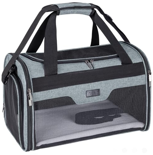 BALEINE Cat Carrier, Puppy Dog Carrier for Small Medium Pets Up to 22 Lbs, Soft-Sided Dog Travel Bag with Safety Zippers, Collapsible Pet Carrying Case (Gray, XL, 19x12x12)