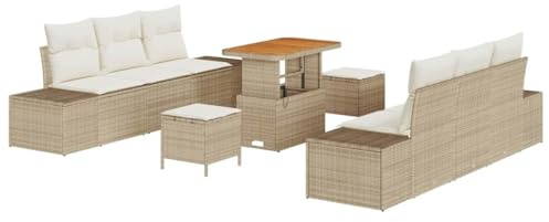 vidaXL Trädgårdsoffset med kudde med kudde 9 pcs Beige och gräddfärgad, Trädgårdsoffor, modern utemöbel, lätt, UV-beständiga material, förvaring, bekvämt på patien