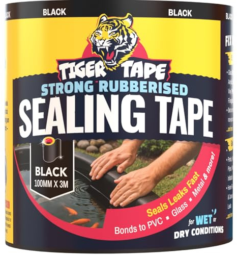 Tiger Tape® Pond & Underwater Sealing Tape | Seals & Patches Leaks Fast | Strong Rubberised repairs on Smooth Non-Porous Surfaces | Ideal for Ponds, Pools, Gutters, Boats & Plumbing 100mm x 3m