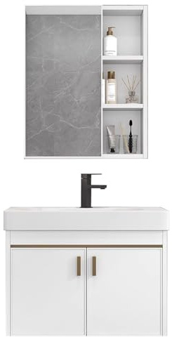 SZKTHD Spiegelschrank Und Waschbecken Wandmontierter Badezimmerschrank Aus Aluminium Badezimmer-Waschtisch-Set Mit Waschbecken Und Wasserhahn(55x30x53cm)