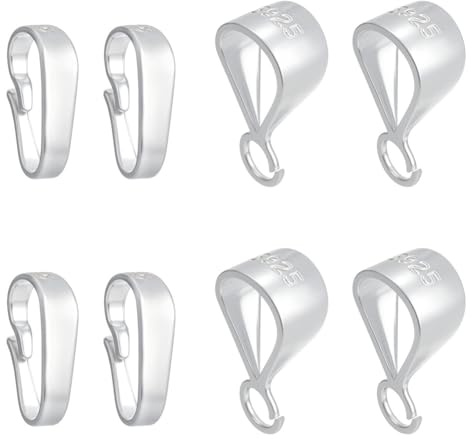 CRAFTYMELODY 8Pcs 2 Styles Pendant Clasps 925 Sterling Silver Pendant Clasp Pinch Clip Bails Slider Pendants Connectors with Open Loop Snap on Bails for Necklaces Dangle Pendants Jewelry Making Crafts