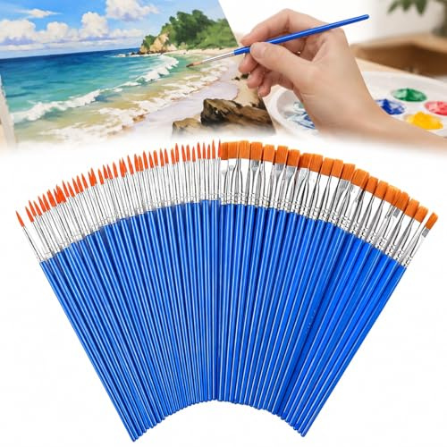 60 Pcs Small Paint Brush Set, Multi-Purpose Flat & Round Tip Brushes for Acrylic, Watercolor, Oil, Gouache, Face & Body Painting, DIY Craft Decorations