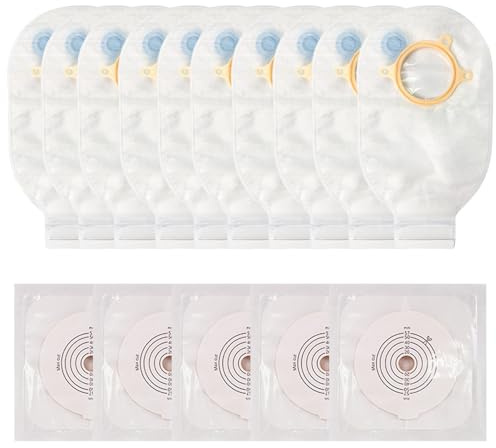 15 Stück Kolostomiebeutel, Zweiteiliges Stomaversorgungssystem, Entleerbarer Stomabeutel für Die Ileostomie-Stomapflege, Individuell Zuschneidbar 20-57 mm (10 Beutel + 5 Hautschutzplatten)