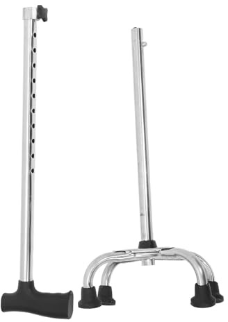 SHOWERORO Bastón para Andar Ergonómico Antideslizante con Base Plana de Cuatro Patas, Material Abs y Acero Inoxidable, Resistente al Desgaste para Uso en Interiores y Exteriores