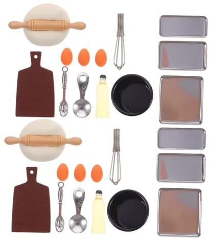 CORHAD Set 2 Utensili da Forno in Miniatura per Casa delle Bambole, Teglia e Accessori da Cucina in Legno e Resina, Decorazione Artigianale per Piccoli Ambienti Giocattolo