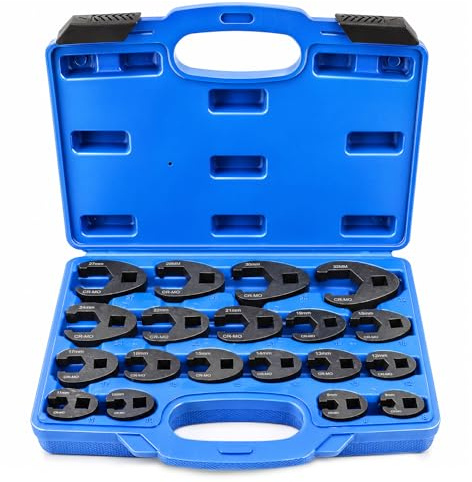 Jevervd 19pcs Crowfoot Wrench Set, 8-32mm Open End Drive Metric Crows Foot Spanner Set for 3/8'' and 1/2'' Drives Ratchets Carbon Steel Flare Nut Wrenches Spanners Kit for Nut Removal and More