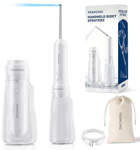 YEAHCHIC Tragbares Bidet für Reisen - USB-C Wiederaufladbar, 3 Modi, 400 ml, Wasserdichter Sprüher + 2 Düsen - Baby Tragbares Bidet, Bidet für Männer, Reisebidet für Frauen