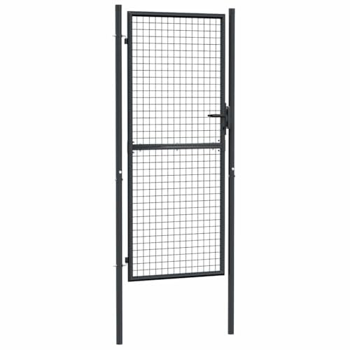 Powder Coated Mesh Gate 100x200 cm, Garden Gate with Bolt Hinges 100x200, cm Steel Fence Grey Mesh for Garden Patio