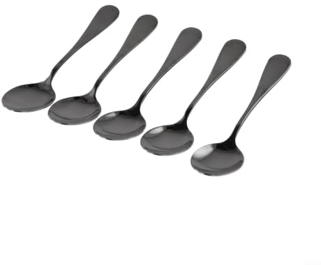 MKTOLHUS Set mit 5 schwarzen Edelstahl-Teelöffeln für Kaffee, Tee, Desserts und Essen, elegantes glattes Besteck mit ca. 13,7 x 3,3 cm Größe für Zuhause, Restaurants