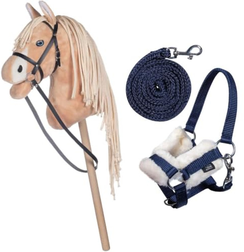Brama West Hobby Horse HKM Set Steckenpferd Sunny & Halfterset - Halfter & Strick (Navyblau)