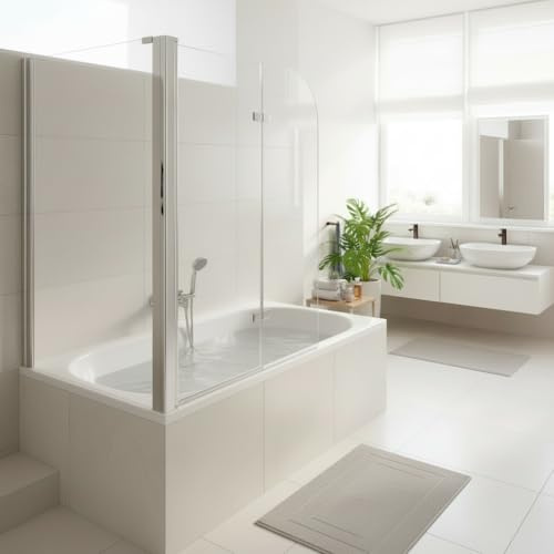 Melko Vasca da bagno in vetro di sicurezza ESG da 5 mm, pieghevole, 68 + 120 x 140 cm, vetro trasparente, accessori inclusi