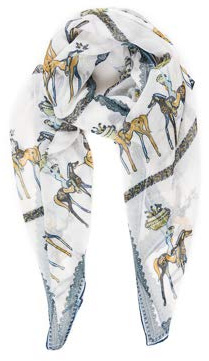 MELIFLUOS DESIGNAD I SPANIN halsduk för kvinnor lätt paisleyblommor och djurdesign halsdukar 100 % viskos, Malaga Collections 22 – vit med kameldesign, en storlek