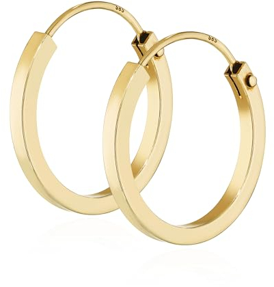 NKlaus Paar 585 Gold gelbgold Creolen Ohrringe Ohrschmuck Quadratisch 16mm Stärke 1,5mm 2575