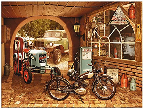 ARTland Wanddeko Wandbild Alu Verbundplatte für Innen & Outdoor Bild 80x60 cm Nostalgie Deko Retro Vintage Werkstatt Fahrzeuge Traktor Motorrad T6HX