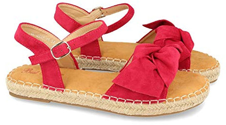 shoes&blues.es Sandalia plana de yute casual con lazo y pulsera ajustable. Coleccion primavera verano. Talla 38 Fucsia