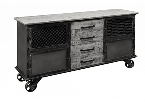 MASSIVMOEBEL24.DE | Heavy Industry Sideboard aus Massivholz #153 aus Mangoholz - Grau, lackiert 4 Fächer + 4 Schubladen 153x40x80 cm Kommode TV-Sideboard TV-Board