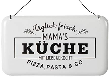 Posiwio Metallbild - Schild Täglich frisch Mama's KÜCHE mit Liebe gekocht ... 24xH14cm