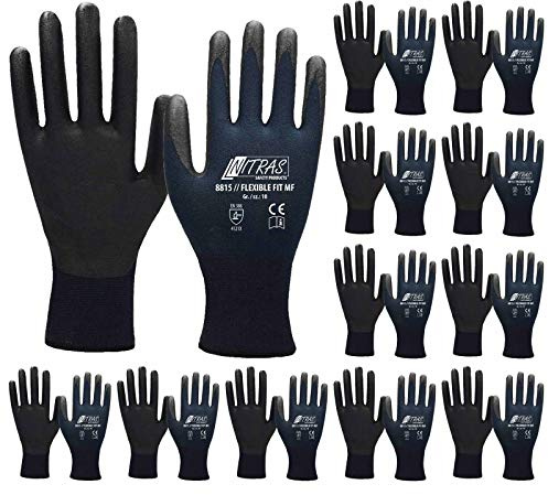 Nitras Flexible FIT MF 8815 Arbeitshandschuhe - Sicherheitshandschuhe - Teilbeschichtet auf Innenhand und Fingerkuppen - 12 Paar, Größe:10