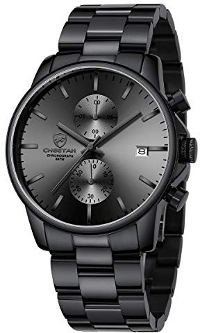 GOLDEN HOUR Reloj de Cuarzo para Hombre de Negocios de Moda con cronógrafo Impermeable de Acero Inoxidable para Hombre, Fecha automática (Black)