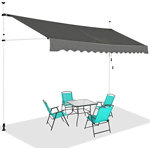 GOPLUS Klemmmarkise 400cm breit, Markise Balkon ohne Bohren, Markise mit Handkurbel, UV-beständig höhenverstellbar wasserabweisend, Sonnenschutz für Balkon Terrasse & Garten (Grau, 400cm)
