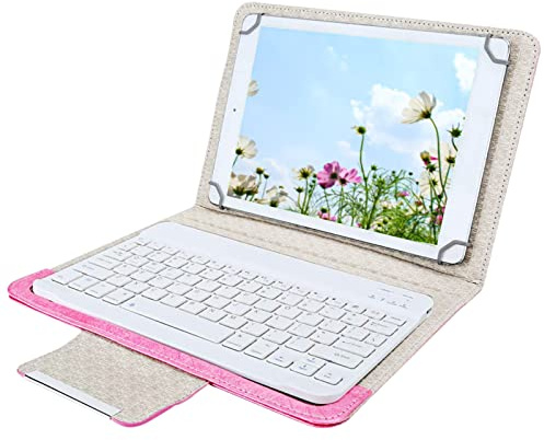 Caja del Teclado de la Tableta, Teclado de Tableta de 10 Pulgadas con Funda de Cuero PU, Alcance inalámbrico de 10 m, Teclado inalámbrico Bluetooth Universal para Android, iOS,