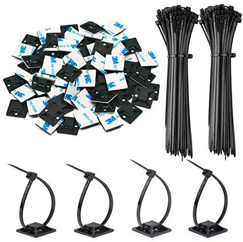 140 Pack 3/4 Zip Tie Adhesive Mounts Self Adhesive Cable Base Holders with Multi-Purpose Tie wire clips with screw hole,Anchor stick on wire holder,Black
