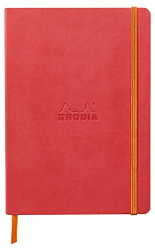 Rhodia 117446C - Kladde - Notizbuch Rhodiarama A5 (14,8 x 21cm), Softcover, 80 Blatt elfenbein 90g, Dot, Lesezeichen, Gummizugverschluss, Cover aus Kunstleder, Korallenrot, 1 Stück