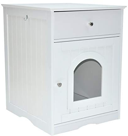 XL Katzenschrank/Katzenhaus mit Schublade für Katzentoilette - weiß - Holz - 48x53x64 cm - Katzenklo Katzenschrank