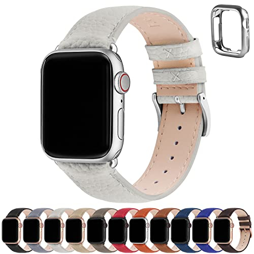 Fullmosa Lederarmband Kompatibel mit Apple Watch Armband 40mm 42mm(Series 11/10) 41mm 38mm Damen Herren, Leder Band für iwatch SE 3 2 1 Series 11 10 9 8 7 6 5 4, Elfenbein Weiß +Silberne Schnalle