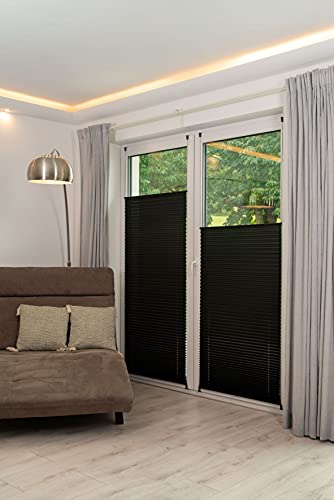 K-Home Klemmfix-Plissee schwarz Lichtschutz Moderne Crushed Optik 70 x 210 (B x L)
