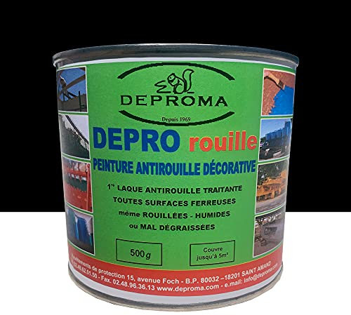 DEPROMA | Peintures glycéro | fer antirouille métaux | 500g | Protection contre la rouille - Noir brillant - RAL 9017