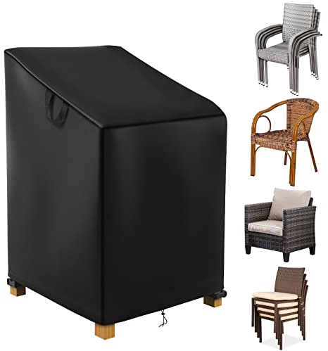Raweao Housse Chaise de Jardin Empilable 70x 70x 85/125cm, 500D Oxford Imperméable Bache de Protection Chaise de Jardin, Nero