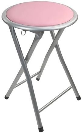 Round Compact Folding Stool for Home Office Small Junior 45cm Breakfast Children Kids stool School Library office Use Lightweight Foldable Stool Free Standing (Pink)