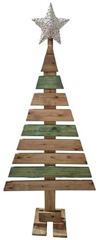 Árbol Navidad Artesanal ecológico de Madera con Estrella 210 x 97 cm decoración Original (Es Desmontable para su Almacenamiento y Transporte)