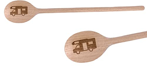 Balna 1 x Kochlöffel Holz Wohnmobil Holzlöffel Holzkochlöffel mit Camper Motiv Gravur Geschenk Gadgets
