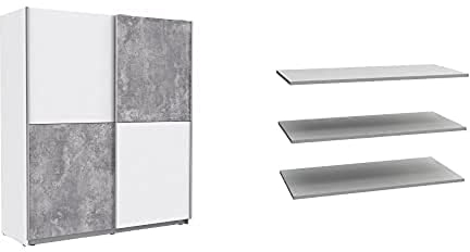 Forte Winner 1,7 Kleiderschrank weiß mit Beton + 3-er Set Einlegeböden