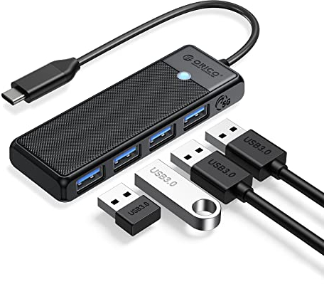 ORICO Adattatore USB C 4 in 1, Hub USB 3.0, per MacBook, Surface Pro, XPS, Unità flash, PC Notebook, chiavetta Laptop, Mobile, 0.15M Nero