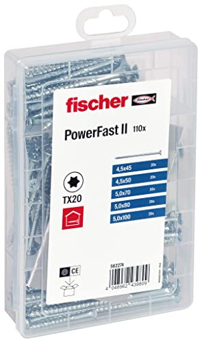 Fischer ProfiBox 110x Viti per Legno Torx PowerFast FPF II CTP, Filetto Parziale, Autofilettanti, Testa Svasata, 562274
