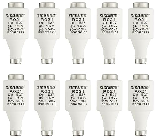 SIGANDG 16A DII E27 R021 Spiral-Keramik-Sicherungen gG Diazed Sicherungseinsätze 500VAC für Kabel- und Leitungsschutz (10er Pack)