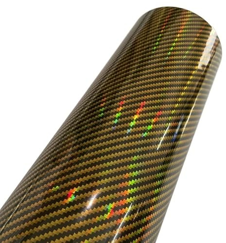 RaamKa Autofolie Holographische Schwarze Kohlefaser -Vinyl -Wickelfilmluftfreisetzung DIY Autoverpackung Vinyl Automobilaufkleber Abziehbilder Auto Folie (Color : Gold, Size : 50cm x 300cm)